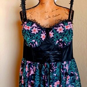 DOLLSKILL WIDOW 3x Printed chiffon w/distressed pu underbrush Pink/green